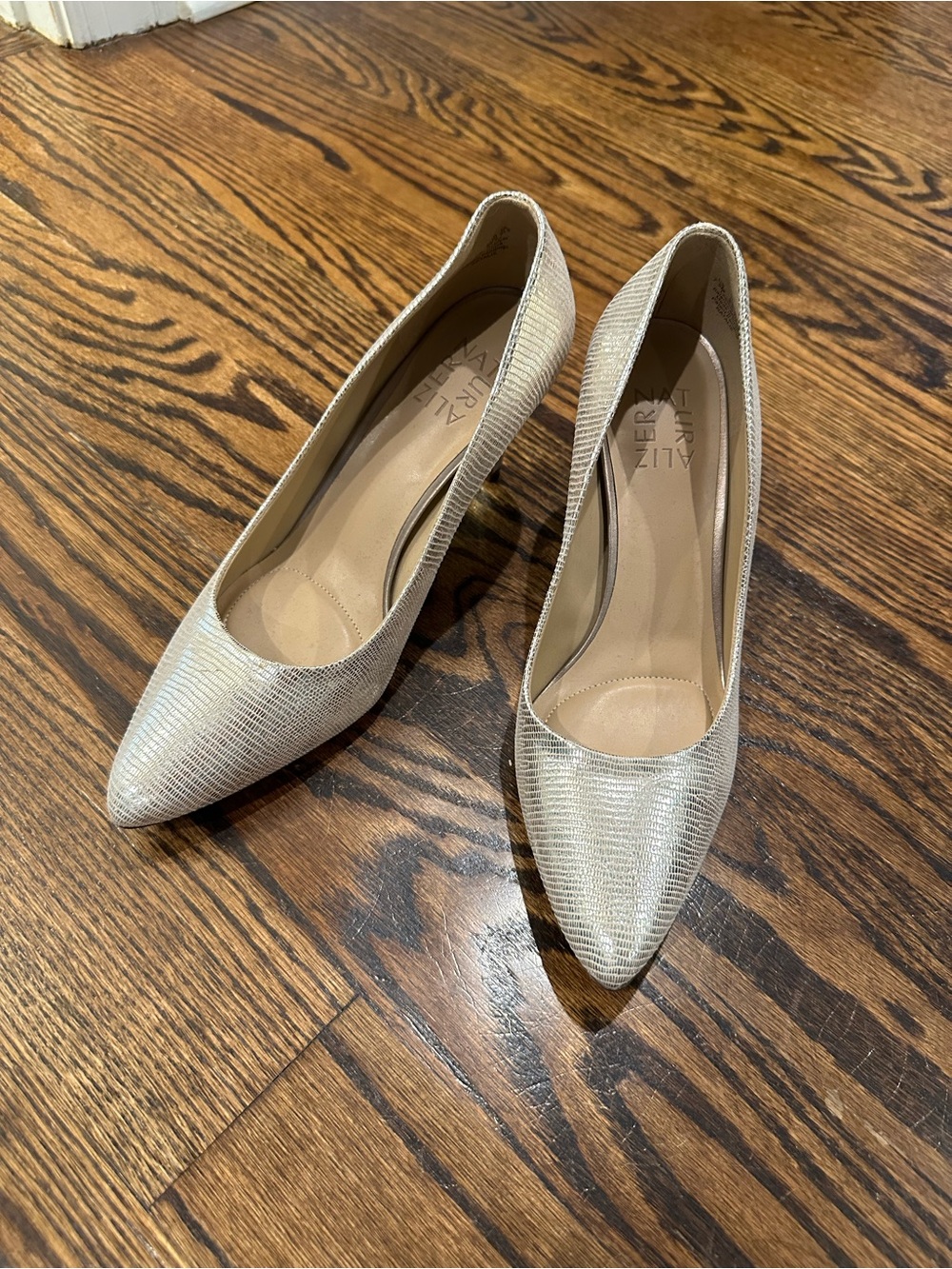 Naturalizer Metallic Pointed Toe Pumps in Champagne Silver